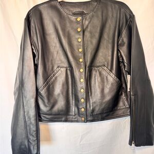 Joie Black Leather Jacket with Gold Buttons - New With Tags